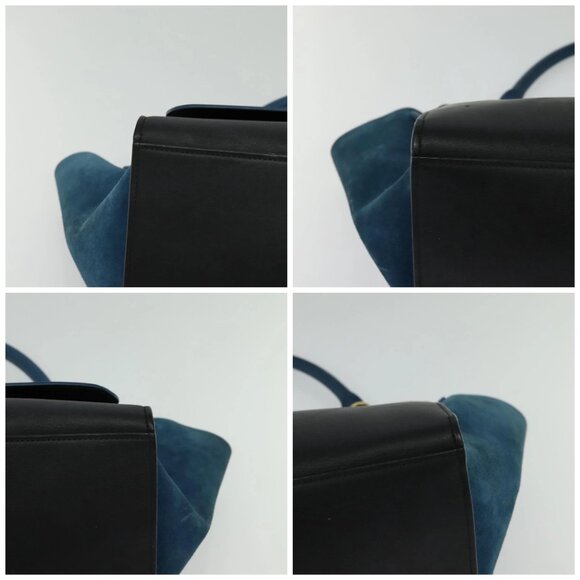 CELINE Trapeze Hand Bag Leather 2way Blue Gold Auth BA2576 - Picture 14 of 16